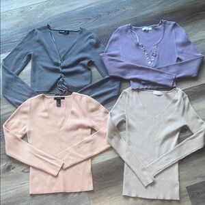 V-Neck Sweater Set Bundle in Gray, Purple, Peach, and Beige